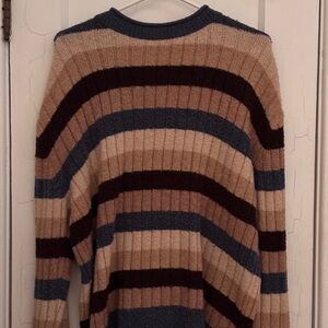 Striped Sweater - Blue, Brown, and Tan